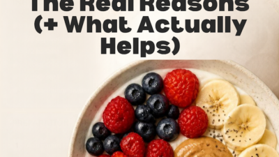 Protein-rich berry breakfast bowl with text reading "Why am I gaining weight in menopause? The real reasons and what actually helps" — The Nutrition Twins